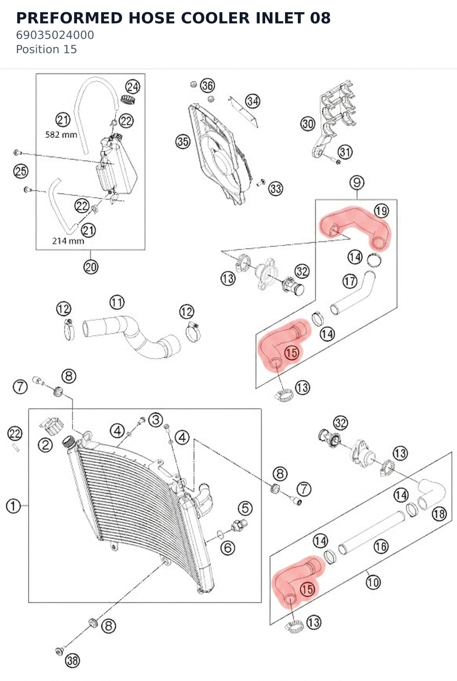 Diagram preview: PREFORMED HOSE COOLER INLET 08 (69035024000)
