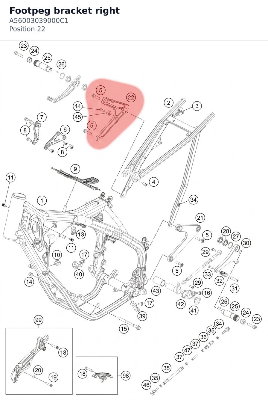 Diagram preview: Footpeg bracket right (A56003039000C1)