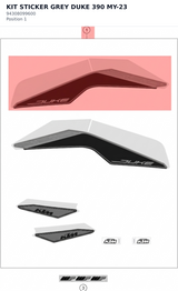 Diagram preview: KIT STICKER GREY DUKE 390 MY-23 (94308099600)