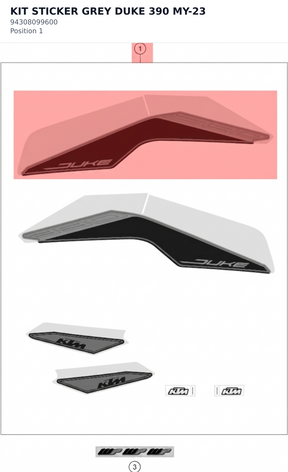 Diagram preview: KIT STICKER GREY DUKE 390 MY-23 (94308099600)
