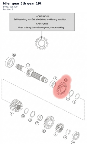 Diagram preview: Idler gear 5th gear 19t (50433005300)
