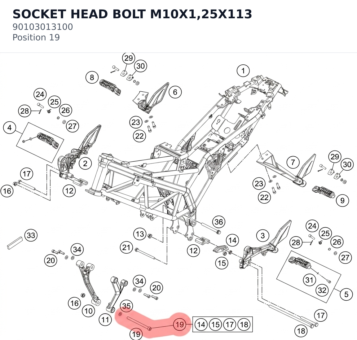 Diagram preview: SOCKET HEAD BOLT M10X1,25X113 (90103013100)