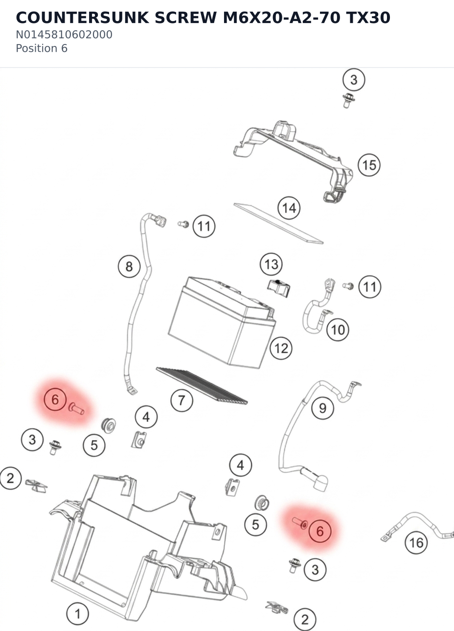 Diagram preview: COUNTERSUNK SCREW M6X20-A2-70 TX30 (N0145810602000)