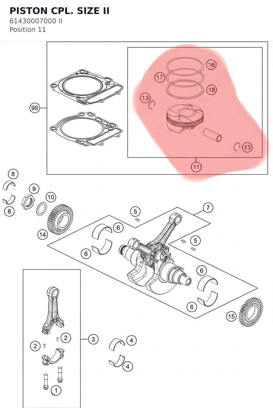 Diagram preview: PISTON CPL. SIZE II (61430007000 II)