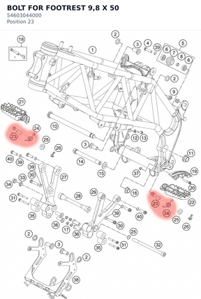 Diagram preview: BOLT FOR FOOTREST 9,8 X 50 (54603044000)