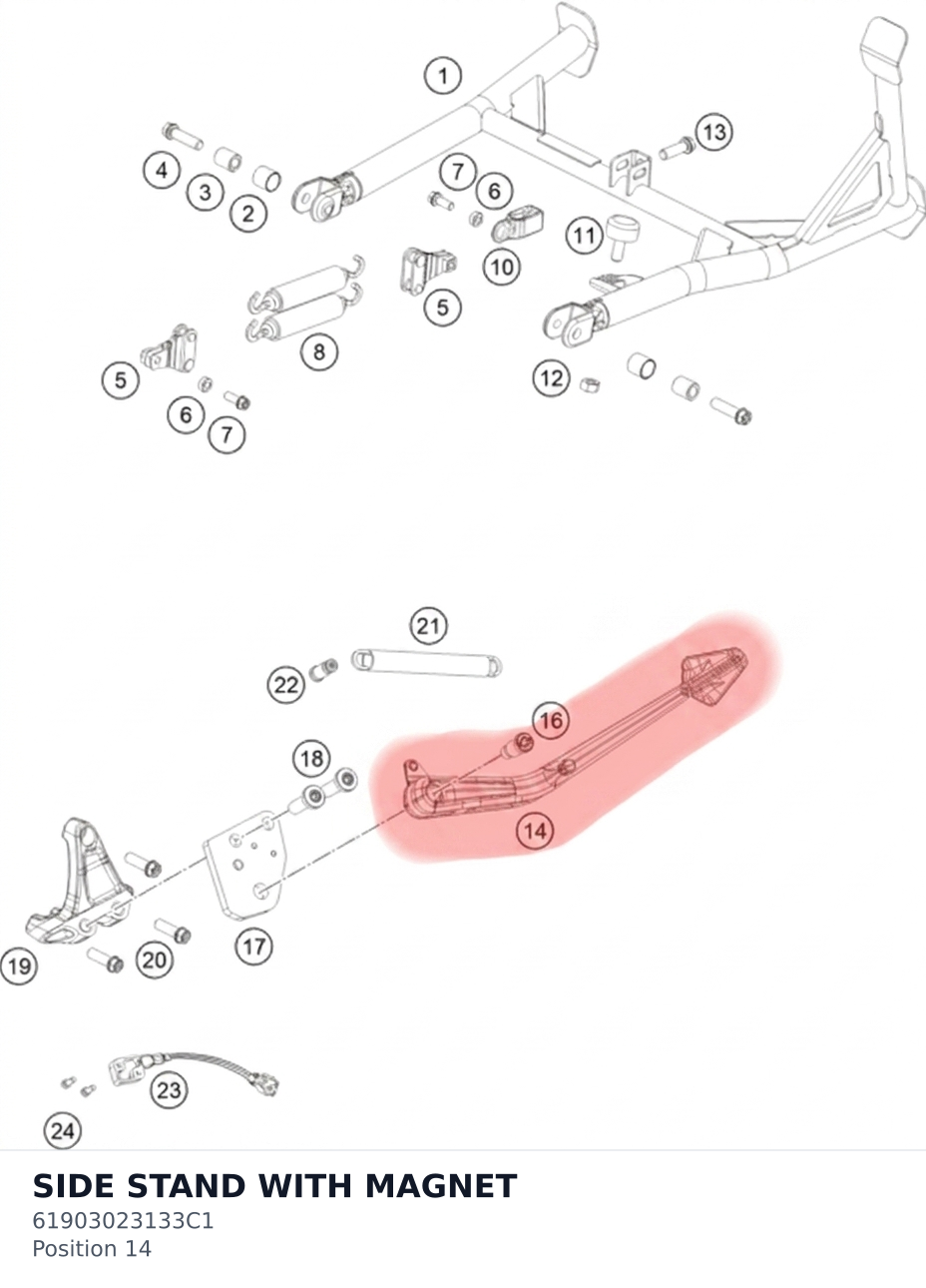 Diagram preview: SIDE STAND WITH MAGNET (61903023133C1)