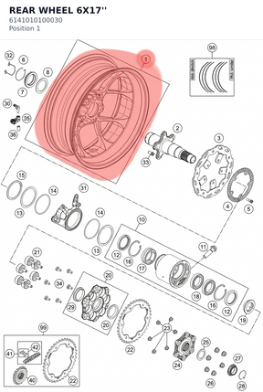 Diagram preview: REAR WHEEL 6X17'' (6141010100030)