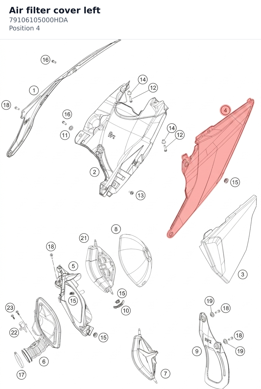 Diagram preview: Air filter cover left (79106105000HDA)