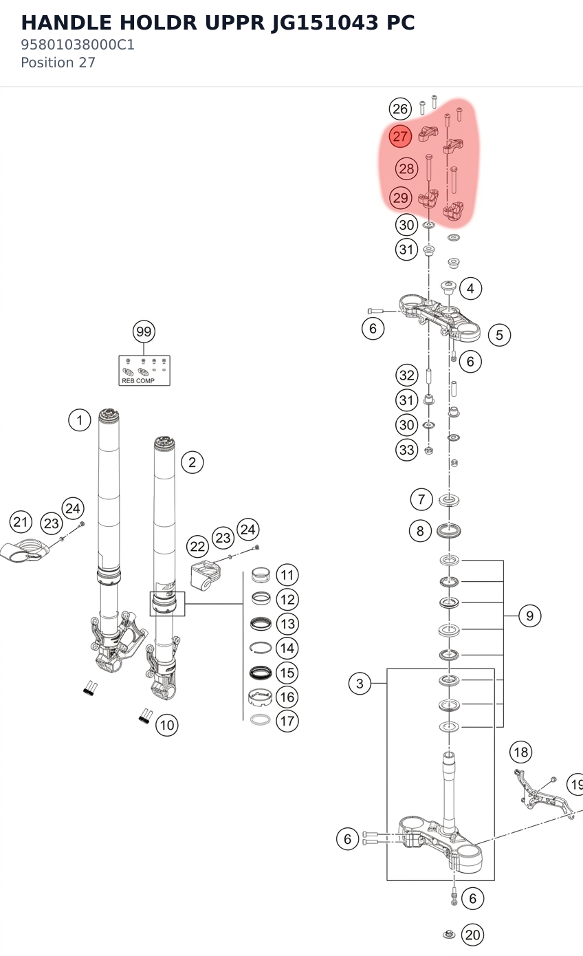 Diagram preview: HANDLE HOLDR UPPR JG151043 PC (95801038000C1)