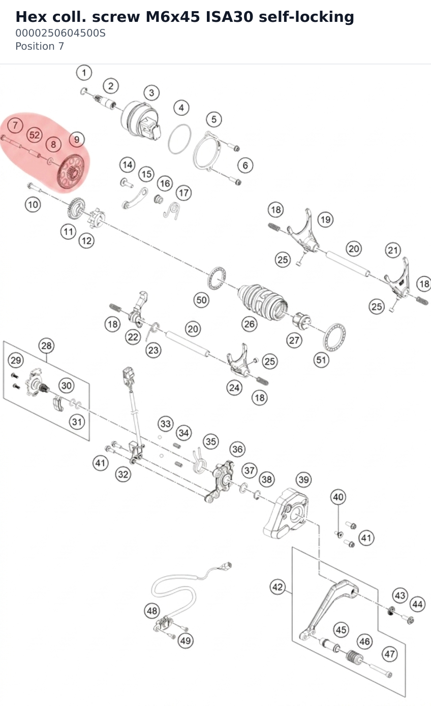 Diagram preview: Hex coll. screw M6x45 ISA30 self-locking (0000250604500S)
