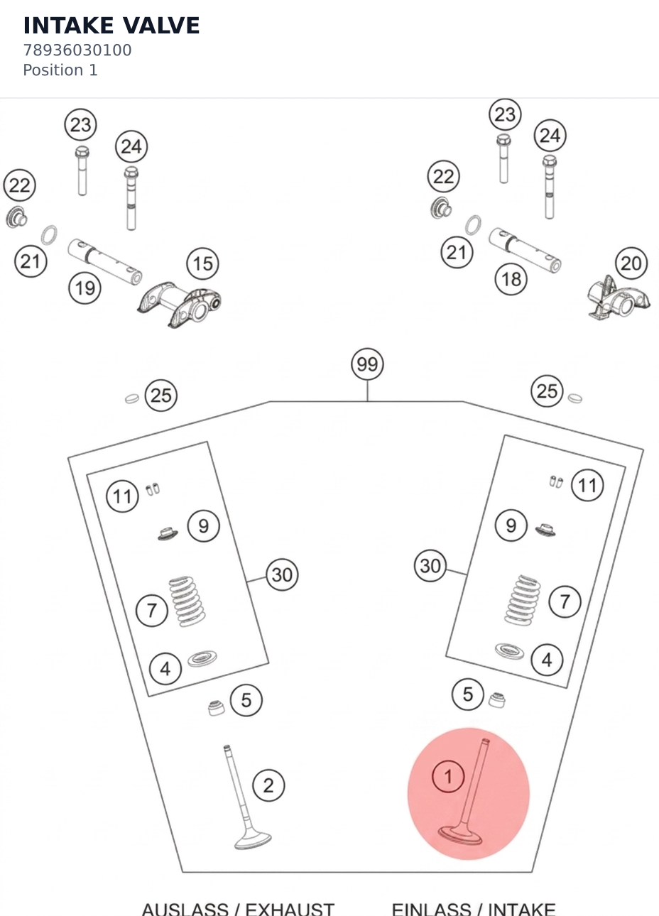 Diagram preview: INTAKE VALVE (78936030100)