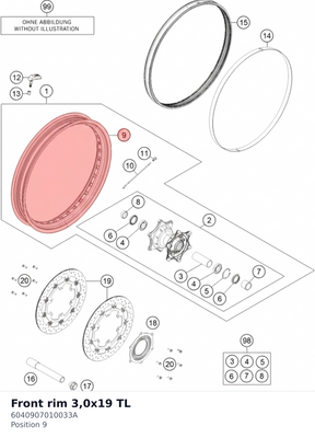 Diagram preview: Front rim 3,0x19  TL (6040907010033A)