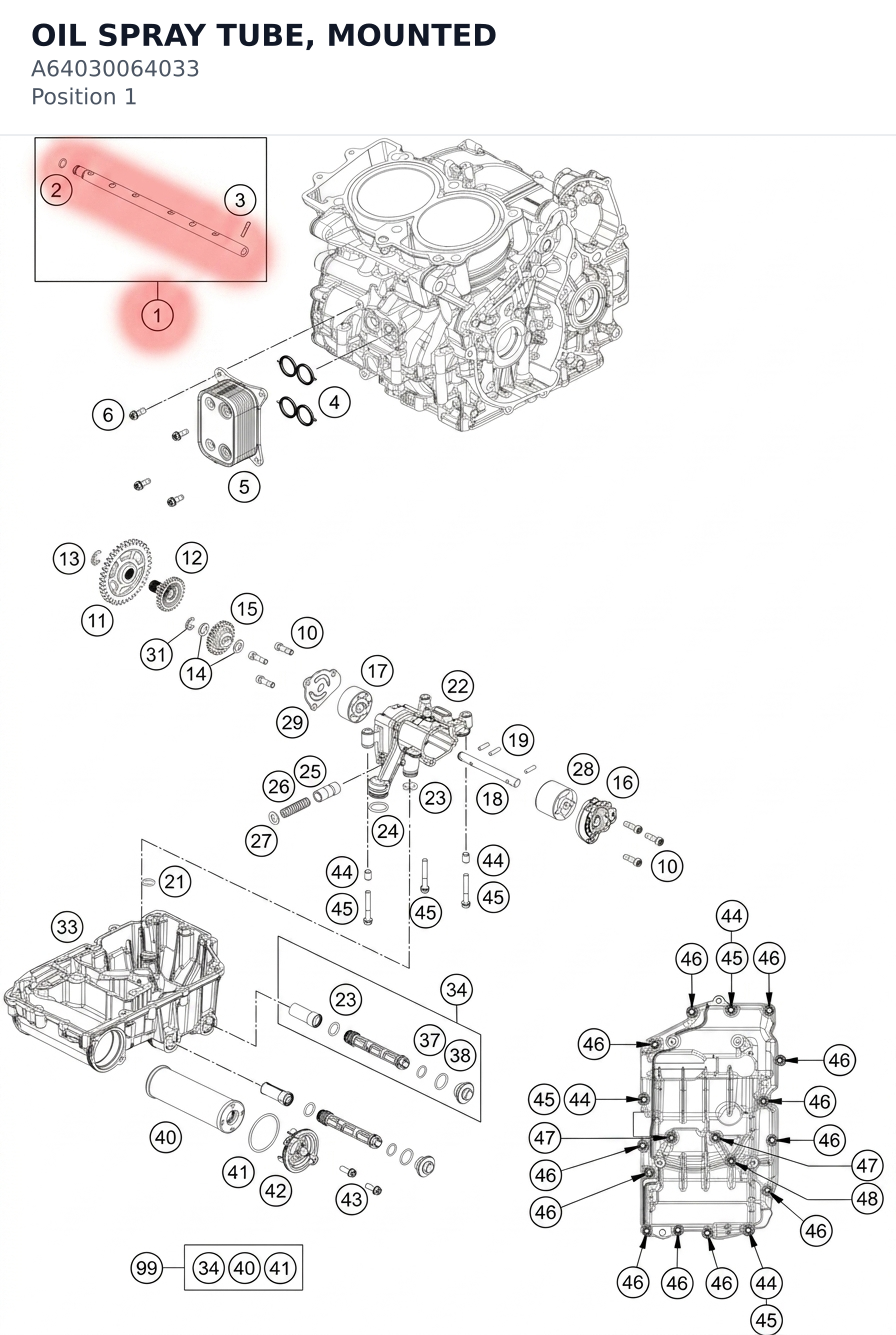 Diagram preview: OIL SPRAY TUBE, MOUNTED (A64030064033)