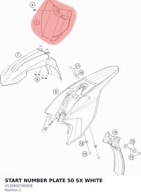 Diagram preview: START NUMBER PLATE 50 SX WHITE (4530800700028)