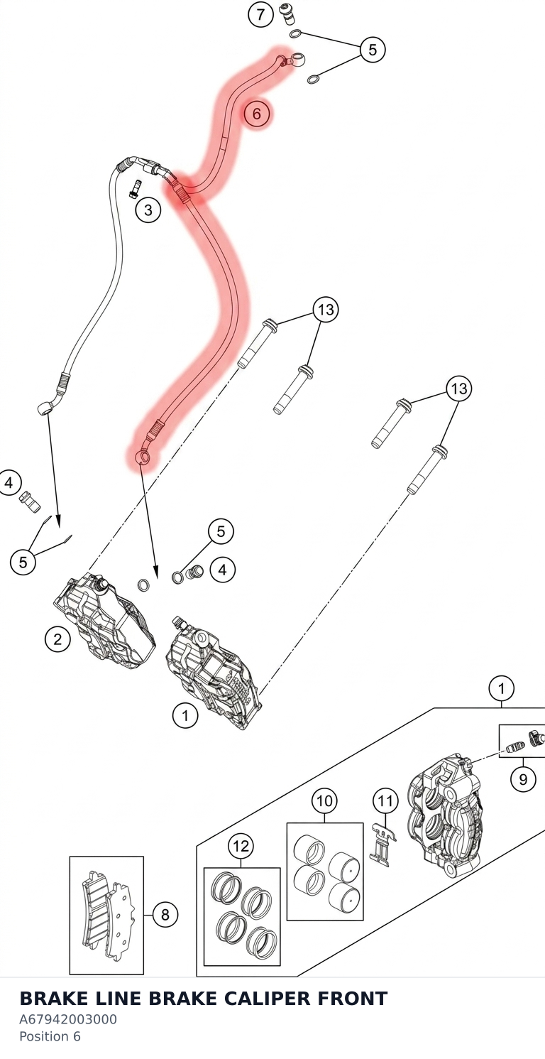 Diagram preview: BRAKE LINE BRAKE CALIPER FRONT (A67942003000)