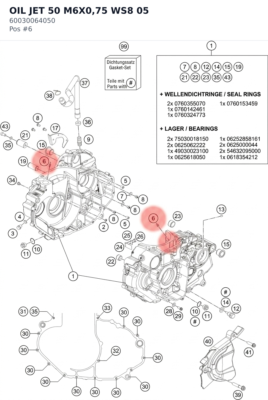Diagram preview: OIL JET 50 M6X0,75 WS8 05 (60030064050)