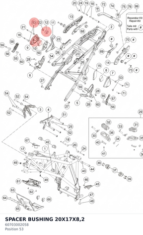 Diagram preview: SPACER BUSHING 20X17X8,2 (60703002058)