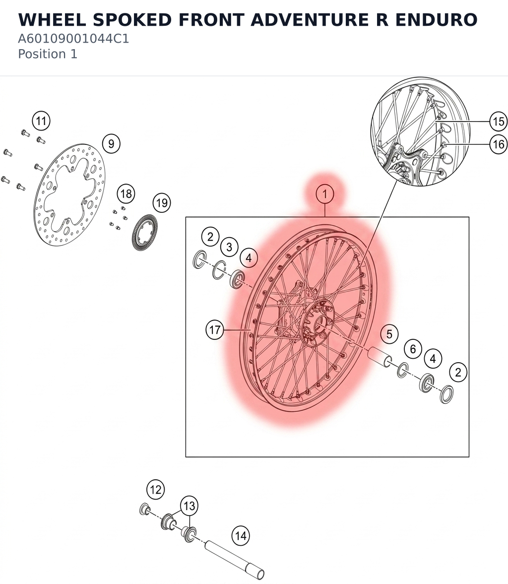 Diagram preview: WHEEL SPOKED FRONT ADVENTURE R ENDURO (A60109001044C1)