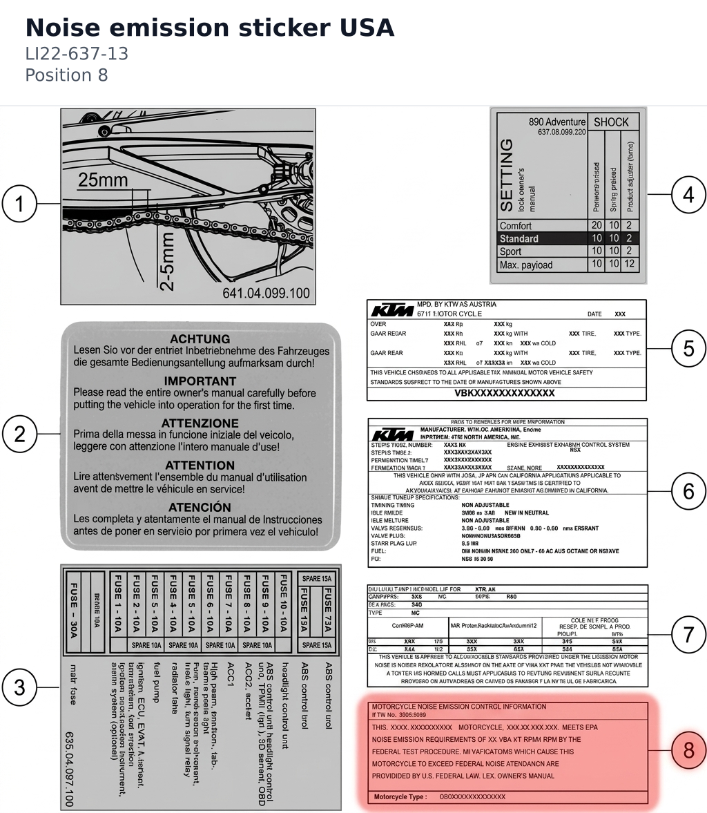 Diagram preview: Noise emission sticker USA (LI22-637-13)