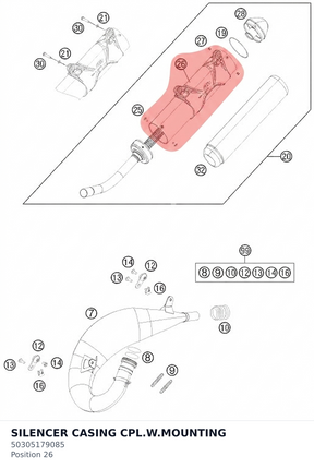 Diagram preview: SILENCER CASING CPL.W.MOUNTING (50305179085)