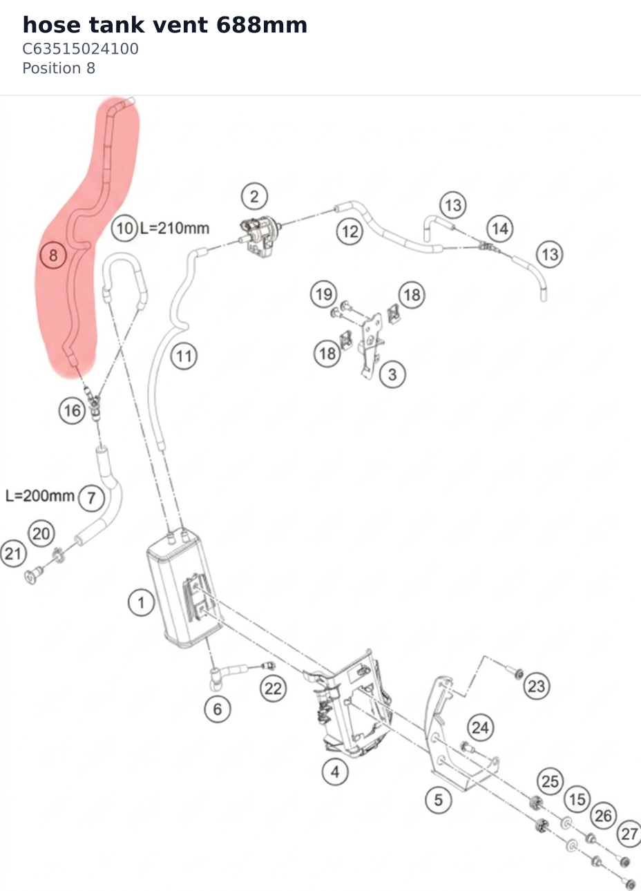 Diagram preview: hose tank vent 688mm (C63515024100)