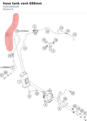 Diagram preview: hose tank vent 688mm (C63515024100)