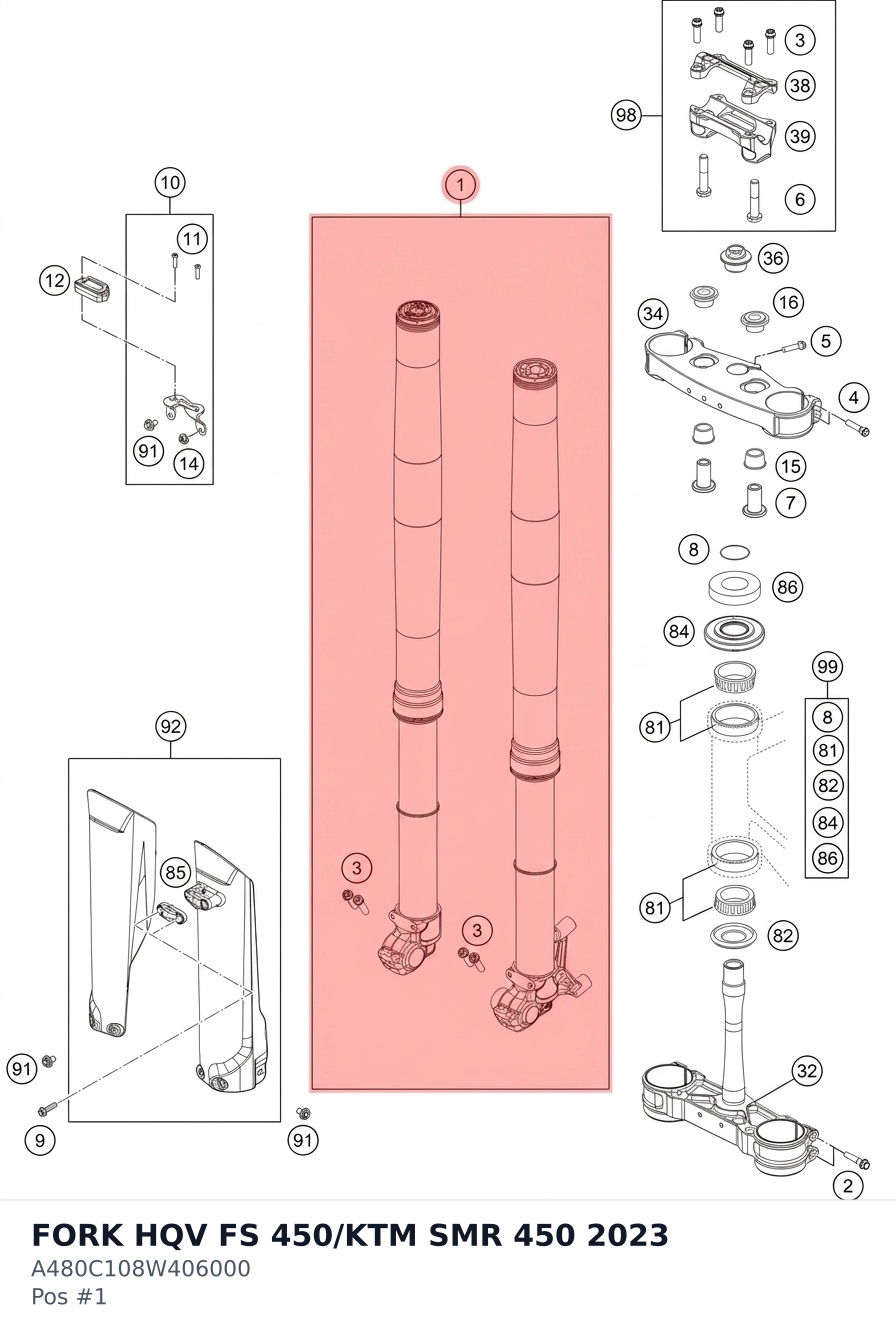 Diagram preview: FORK HQV FS 450/KTM SMR 450 2023 (A480C108W406000)