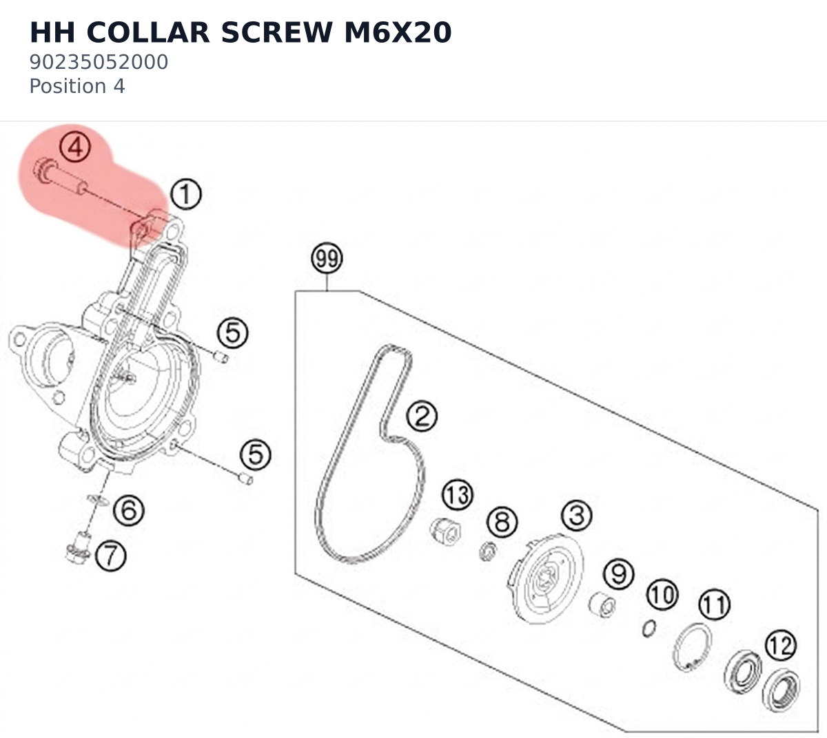 Diagram preview: HH COLLAR SCREW M6X20 (90235052000)