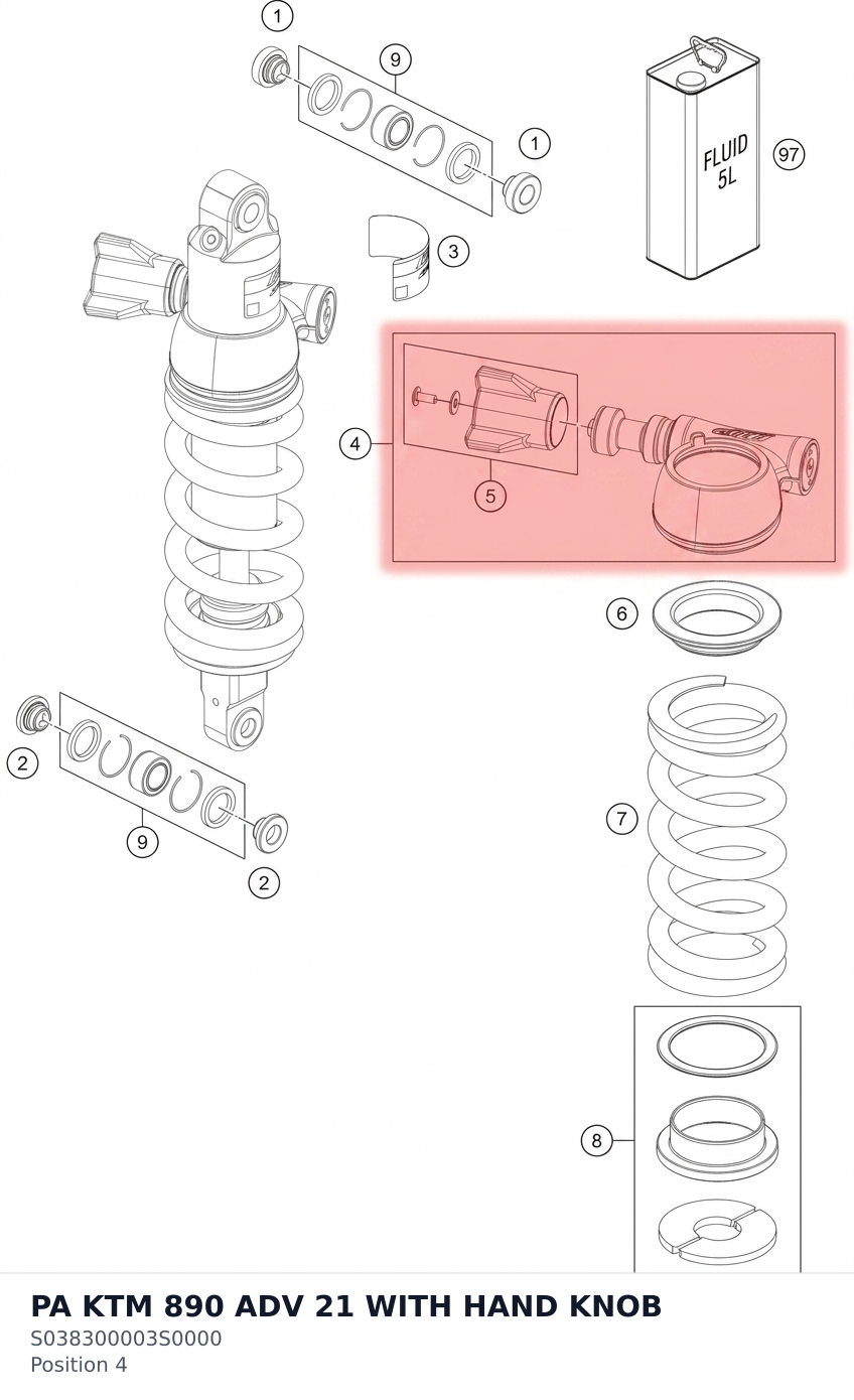 Diagram preview: PA KTM 890 ADV 21 WITH HAND KNOB (S038300003S0000)