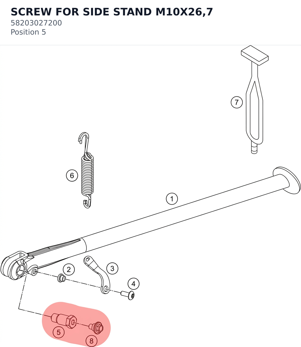 Diagram preview: SCREW FOR SIDE STAND M10X26,7 (58203027200)