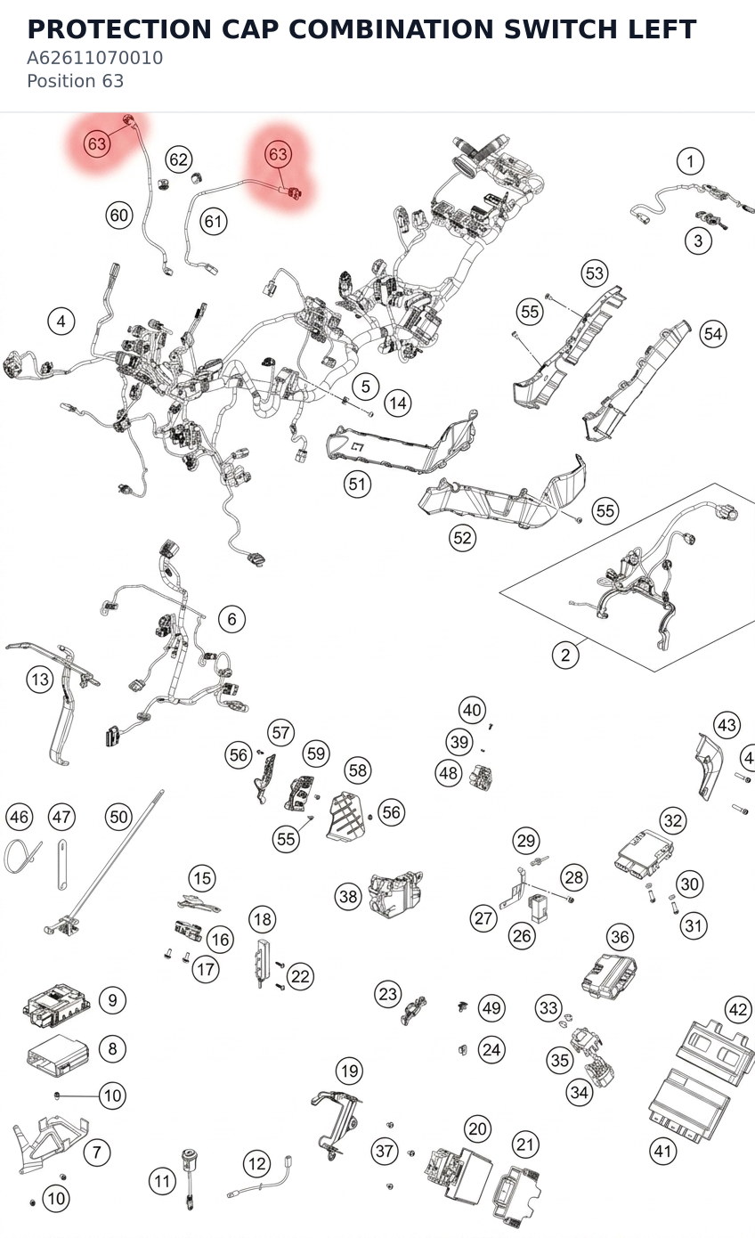 Diagram preview: PROTECTION CAP COMBINATION SWITCH LEFT (A62611070010)
