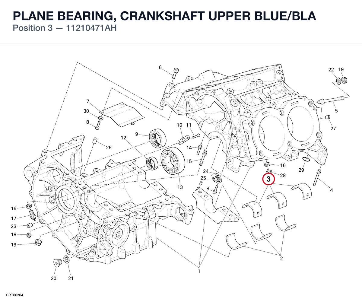 PLANE BEARING, CRANKSHAFT UPPER BLUE/BLA 11210471AH diagram position