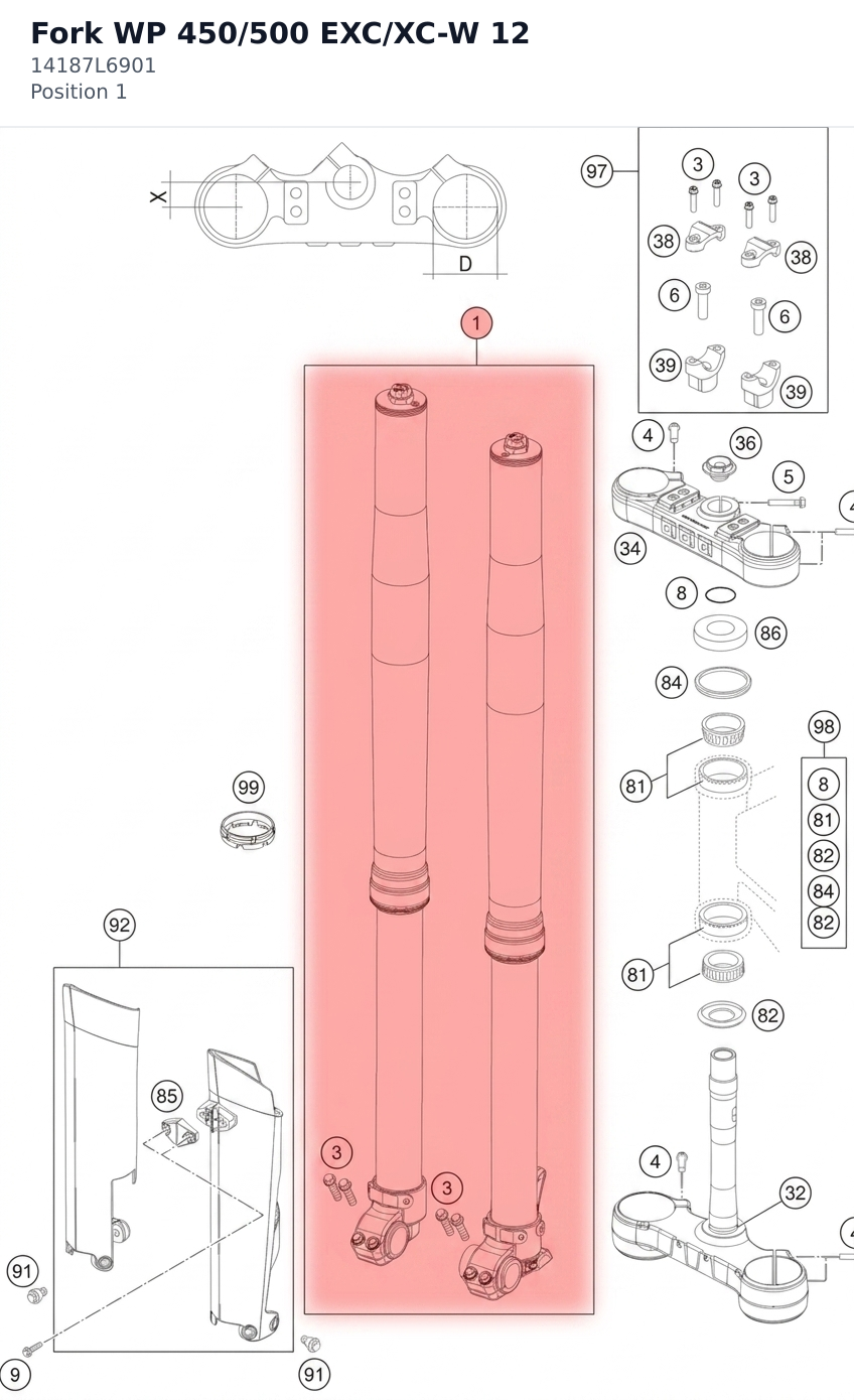 Diagram preview: Fork WP 450/500 EXC/XC-W   12 (14187L6901)