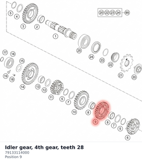 Diagram preview: Idler gear, 4th gear, teeth 28 (79133114000)