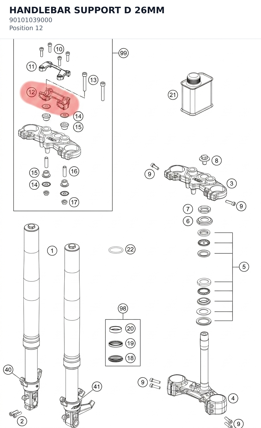 Diagram preview: HANDLEBAR SUPPORT D 26MM (90101039000)