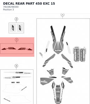 Diagram preview: DECAL REAR PART 450 EXC 15 (78108296500)