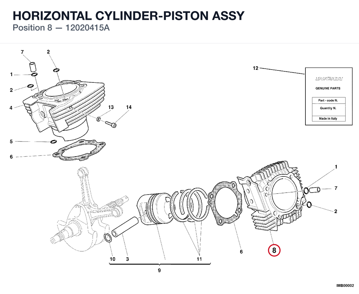 HORIZONTAL CYLINDER-PISTON ASSY 12020415A diagram position