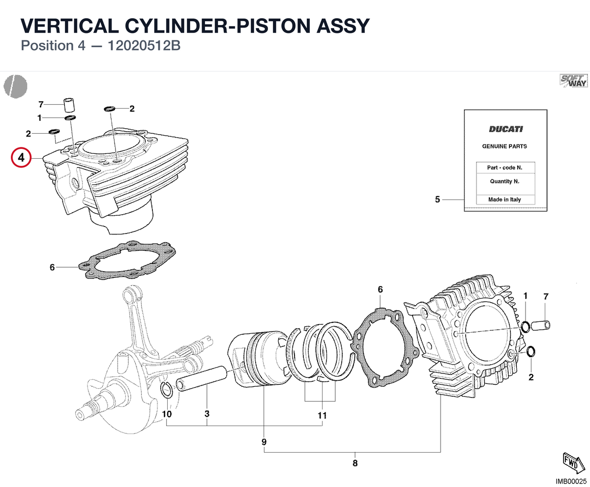 VERTICAL CYLINDER-PISTON ASSY 12020512B diagram position