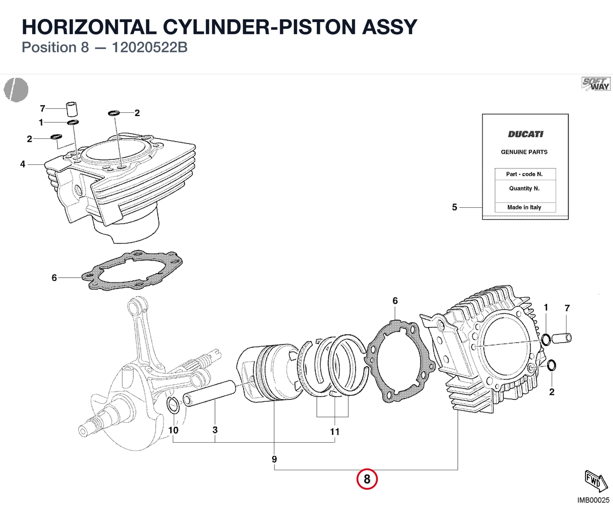 HORIZONTAL CYLINDER-PISTON ASSY 12020522B diagram position
