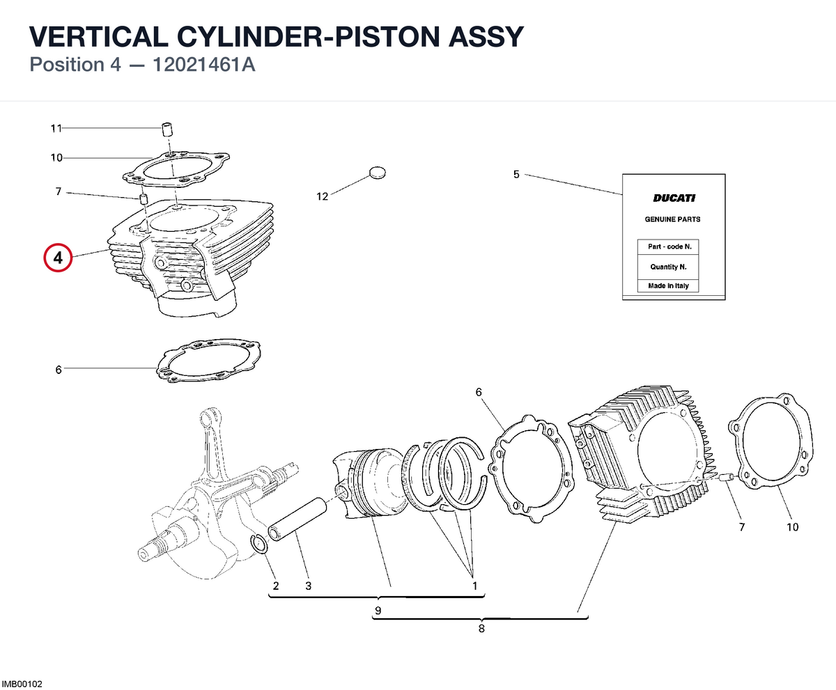 VERTICAL CYLINDER-PISTON ASSY 12021461A diagram position