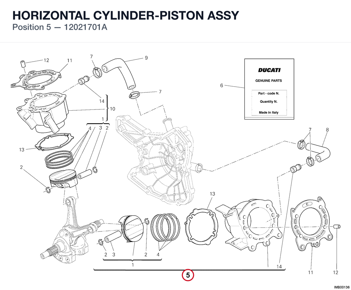 HORIZONTAL CYLINDER-PISTON ASSY 12021701A diagram position