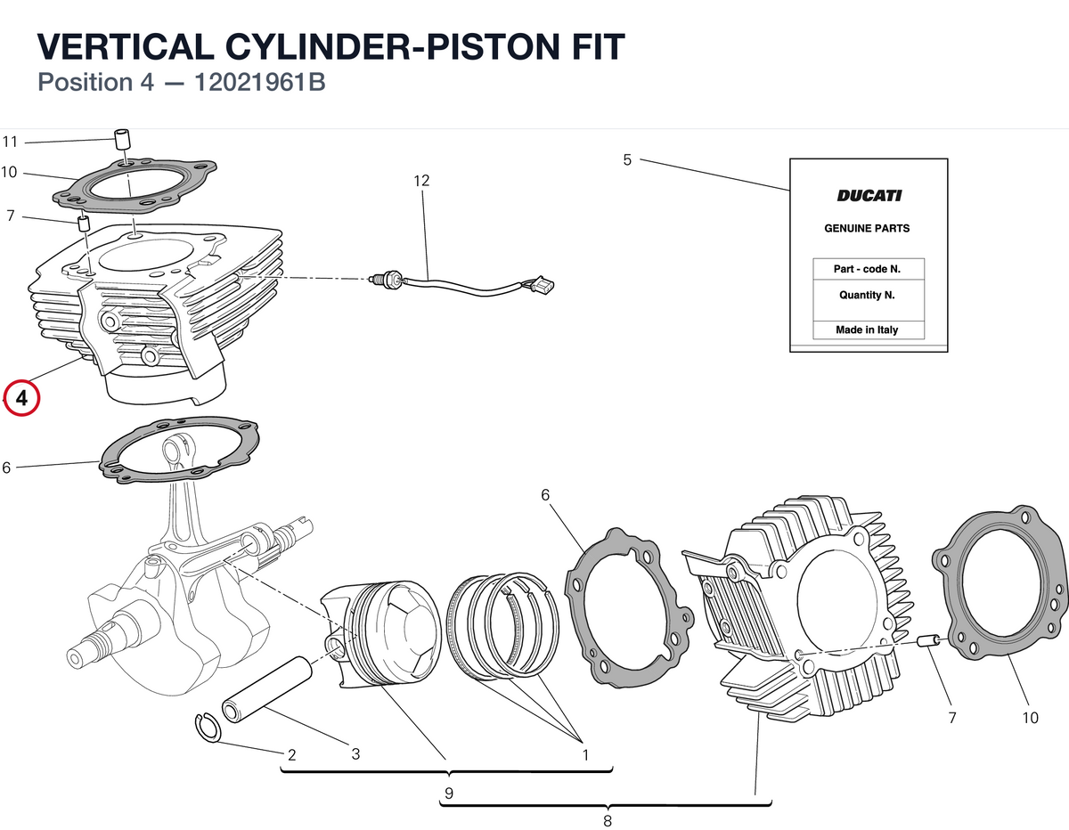 VERTICAL CYLINDER-PISTON FIT 12021961B diagram position
