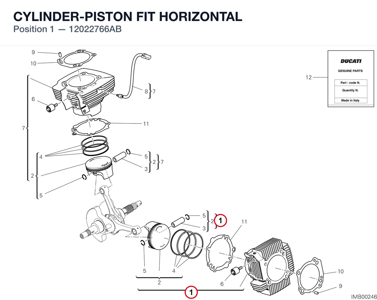CYLINDER-PISTON FIT HORIZONTAL 12022766AB diagram position