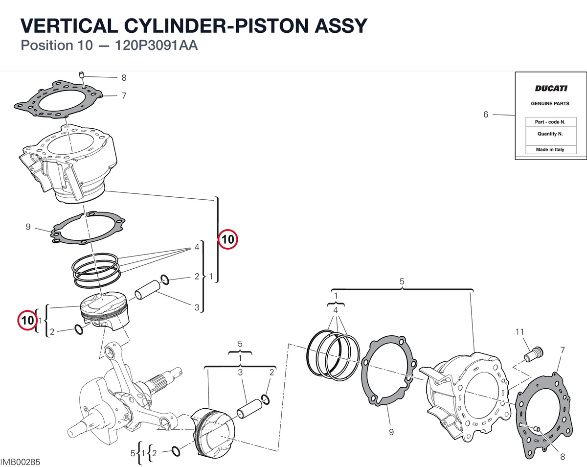 VERTICAL CYLINDER-PISTON ASSY 120P3091AA diagram position