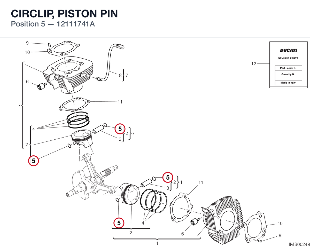 CIRCLIP, PISTON PIN 12111741A diagram position