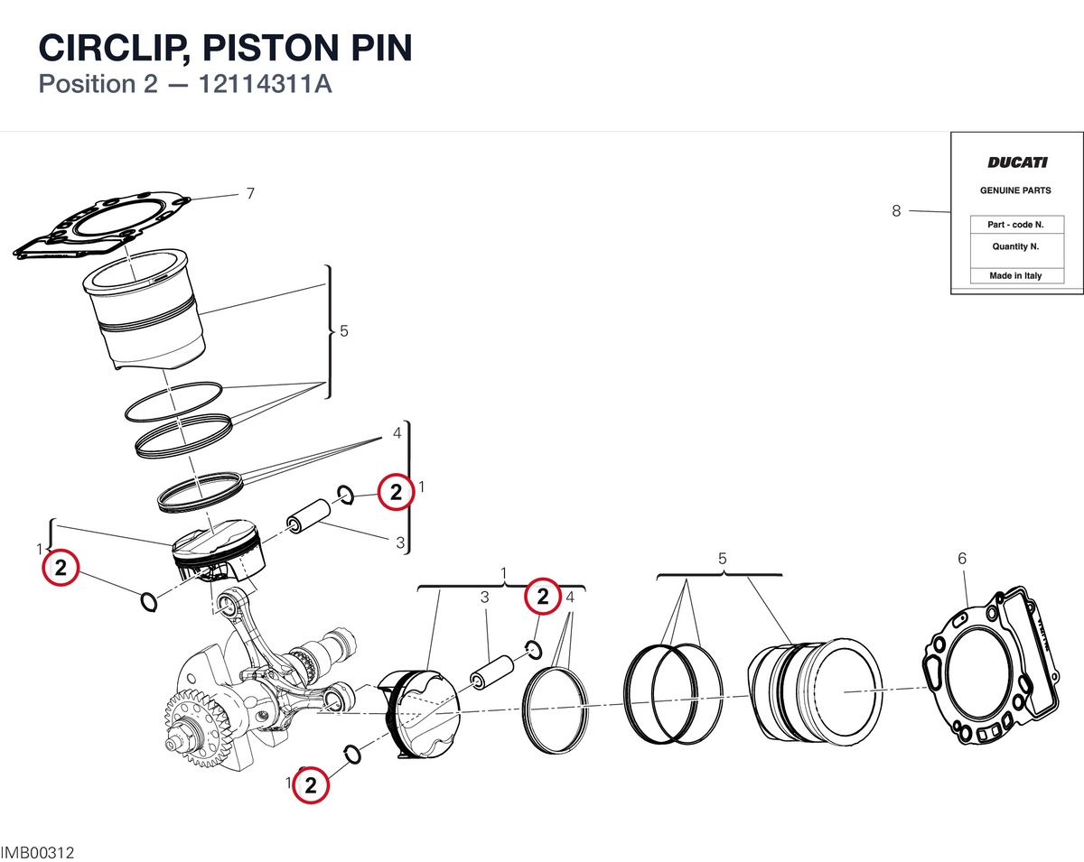 CIRCLIP, PISTON PIN 12114311A diagram position