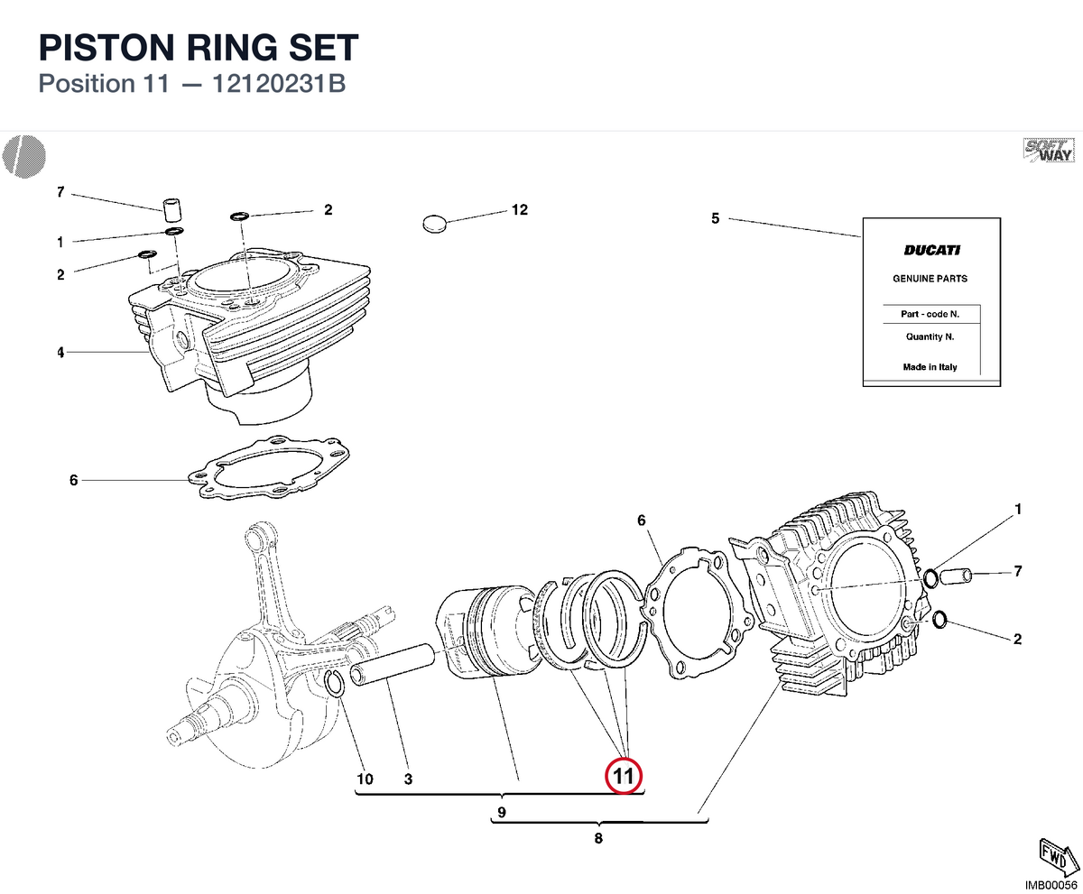 PISTON RING SET 12120231B diagram position