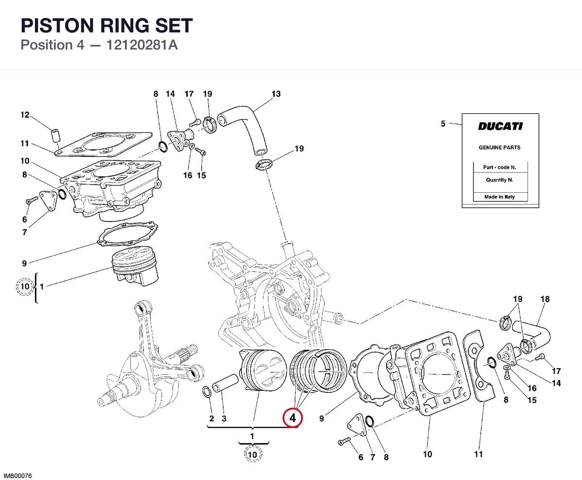 PISTON RING SET 12120281A diagram position