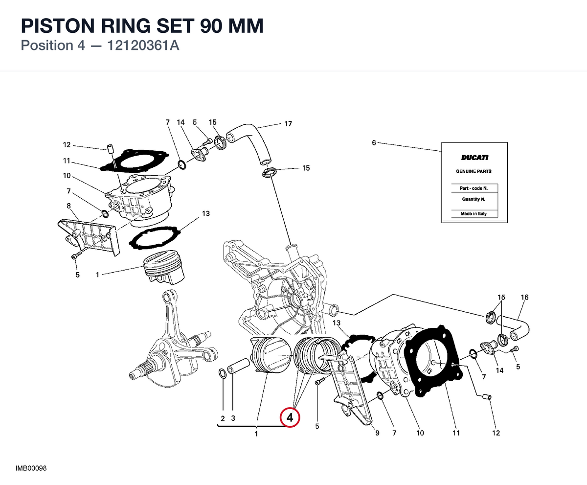 PISTON RING SET 90 MM 12120361A diagram position