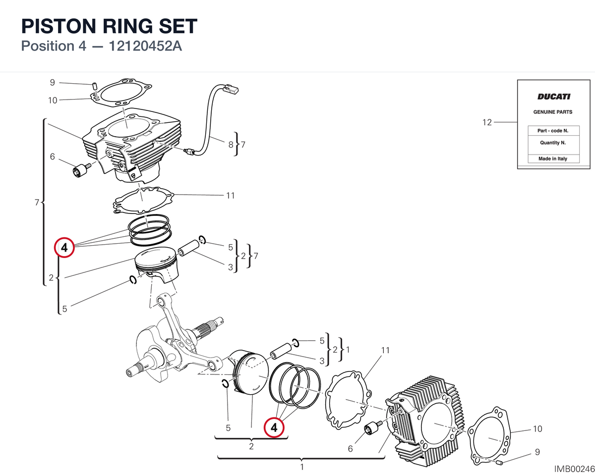PISTON RING SET 12120452A diagram position